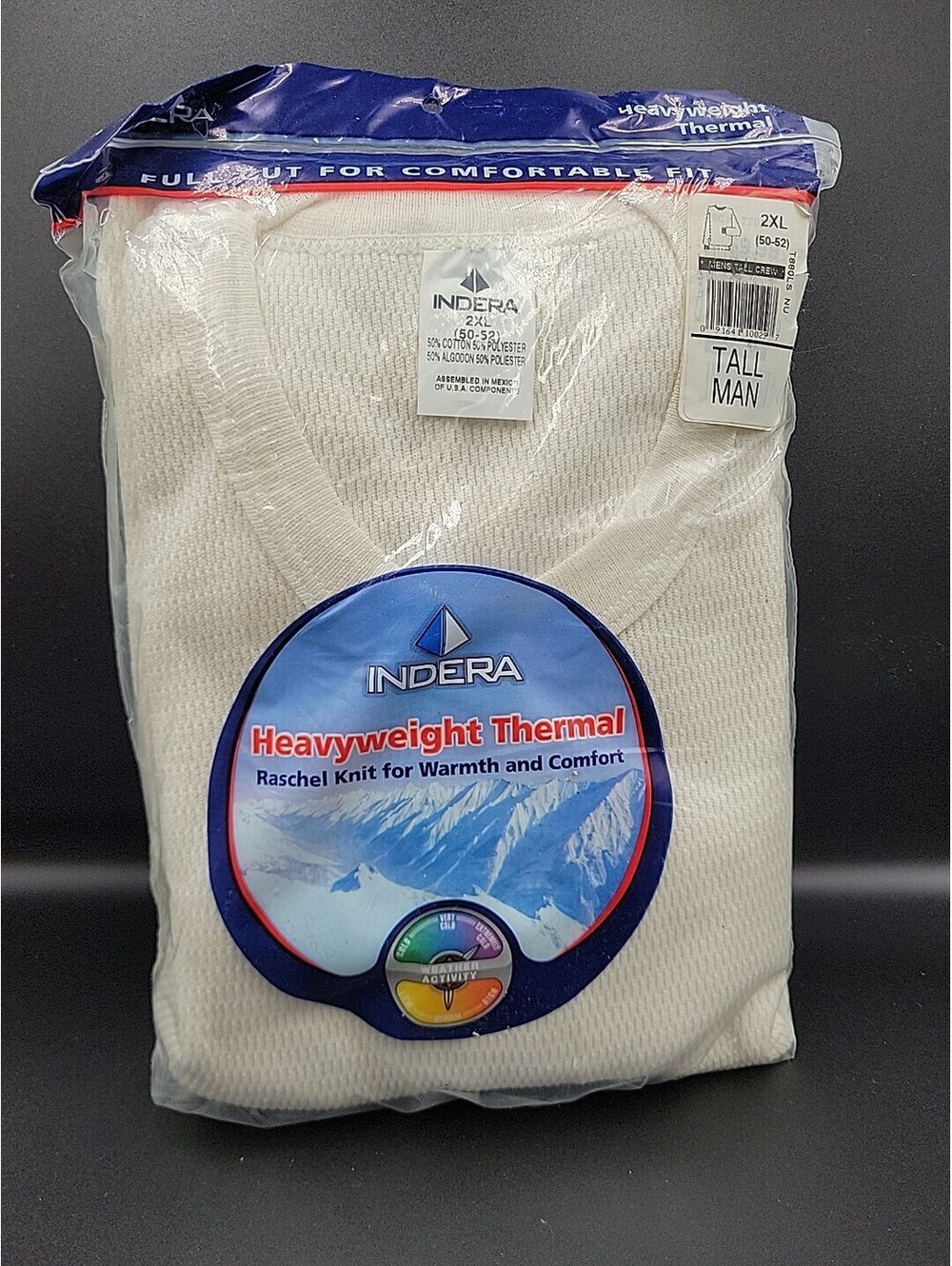 Indera Mens 2XL Heavyweight Thermal Raschel Knit Crew Top Long Underwear 50 -52